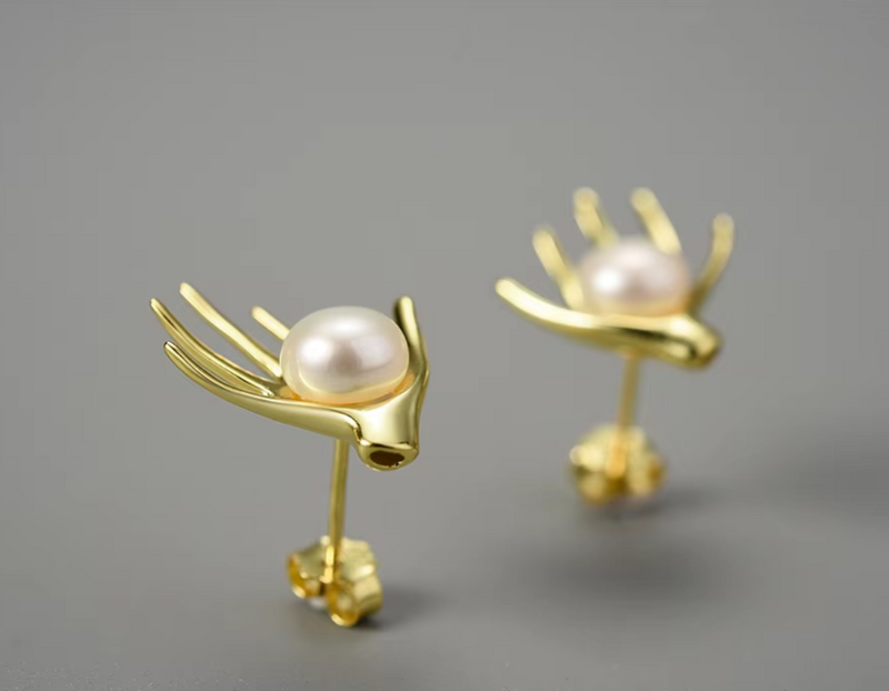 Pearls in Hands Stud Earrings