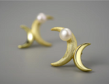 Asymmetrical Double Moon Stud Earrings