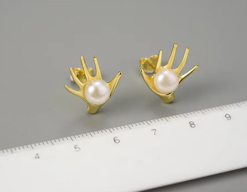 Pearls in Hands Stud Earrings