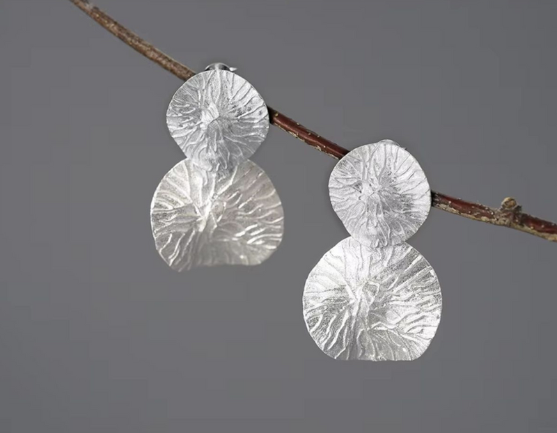 Round Double Lotus Leaves Dangle Earrings