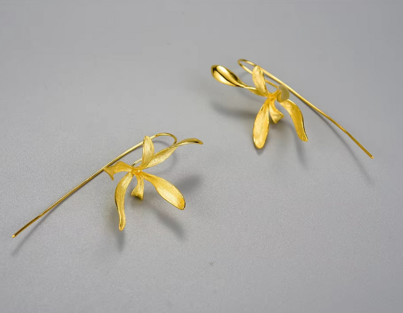 Big Orchid Flower Dangle Earrings