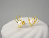 Pearls in Hands Stud Earrings