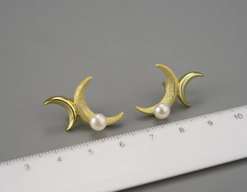 Asymmetrical Double Moon Stud Earrings