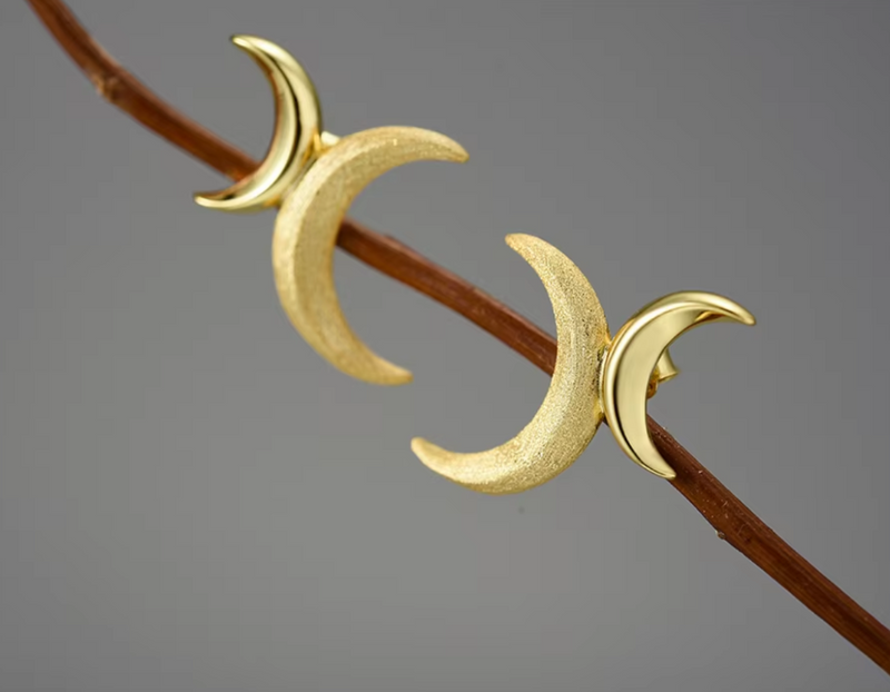 Asymmetrical Double Moon Stud Earrings