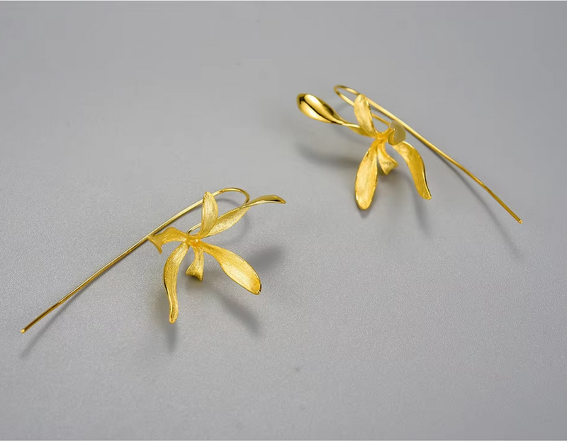 Big Orchid Flower Dangle Earrings