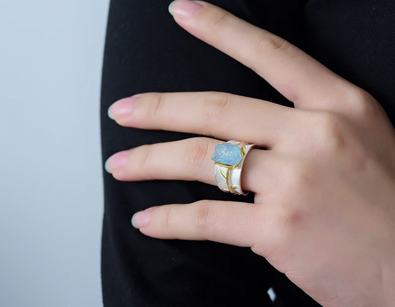 Long Leaves Aquamarine Rings