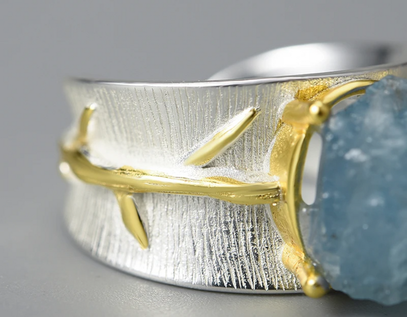 Long Leaves Aquamarine Rings