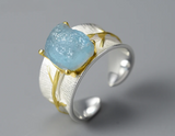 Long Leaves Aquamarine Rings