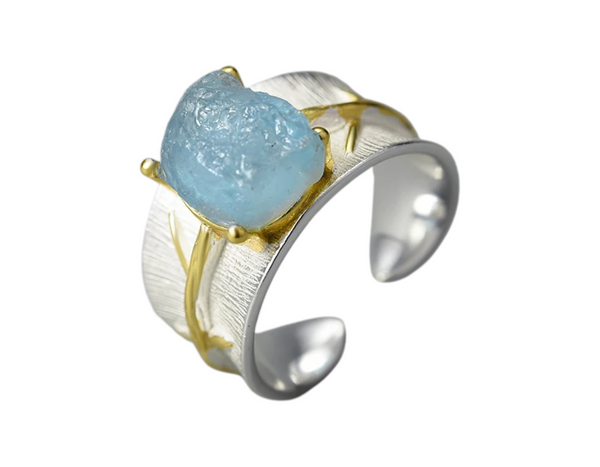 Long Leaves Aquamarine Rings