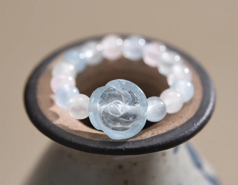 Round Beads Rose Flower Ring