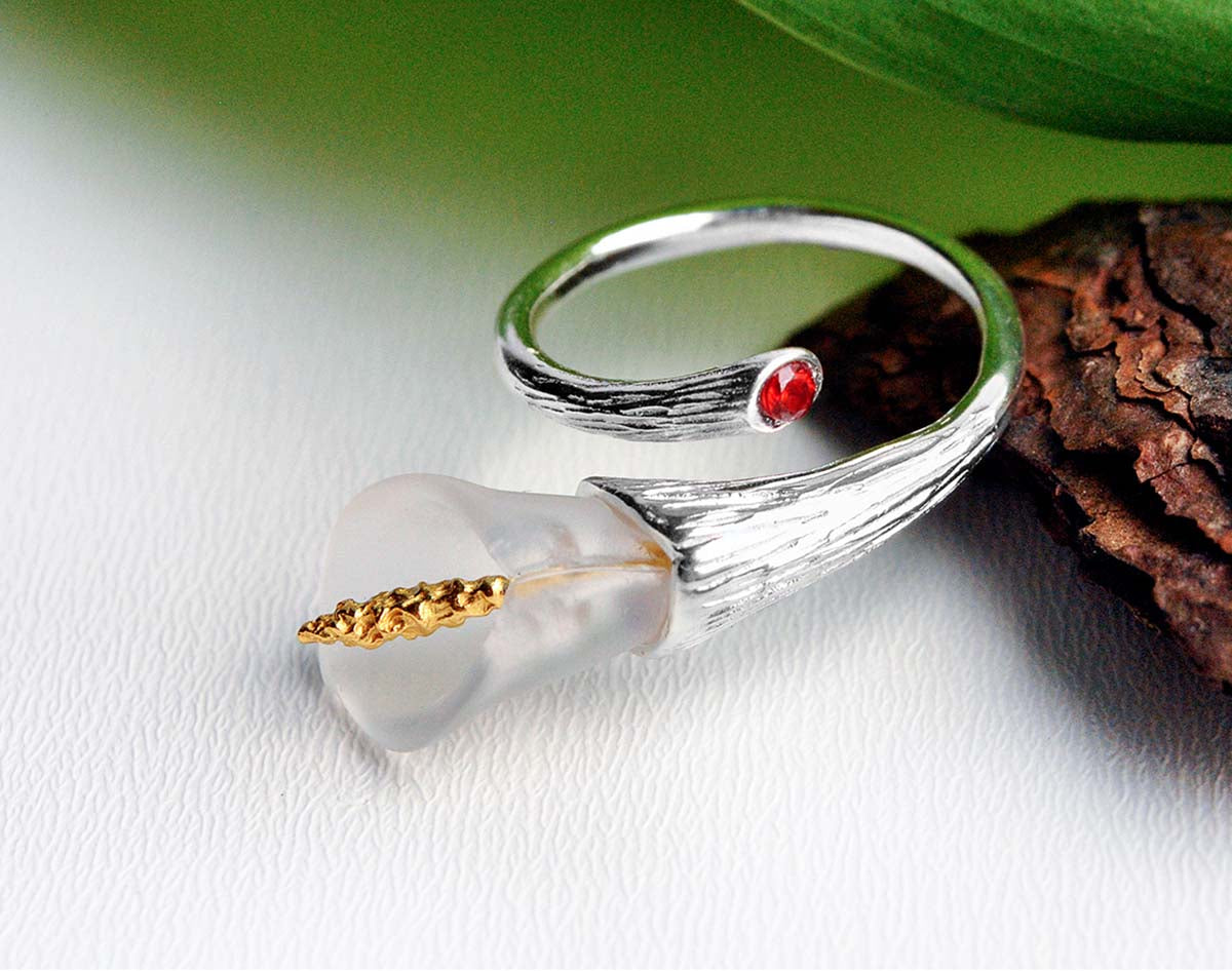 Sterling Silver Arum Calla Lily Flower Spoon Ring store size 7 1/2 Adjustable