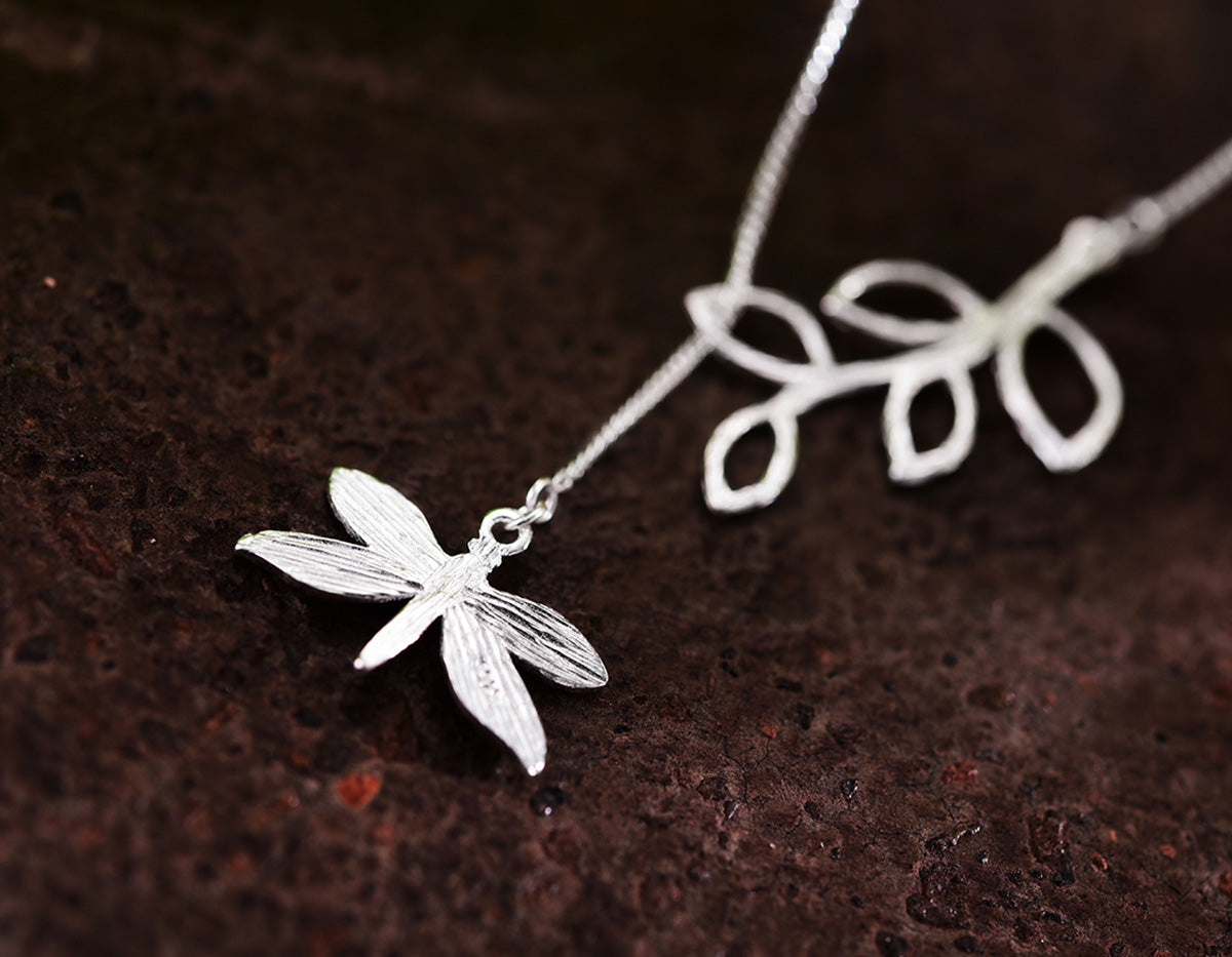 Sterling Silver | Dragonfly Leaves Necklace - Lotus Fun