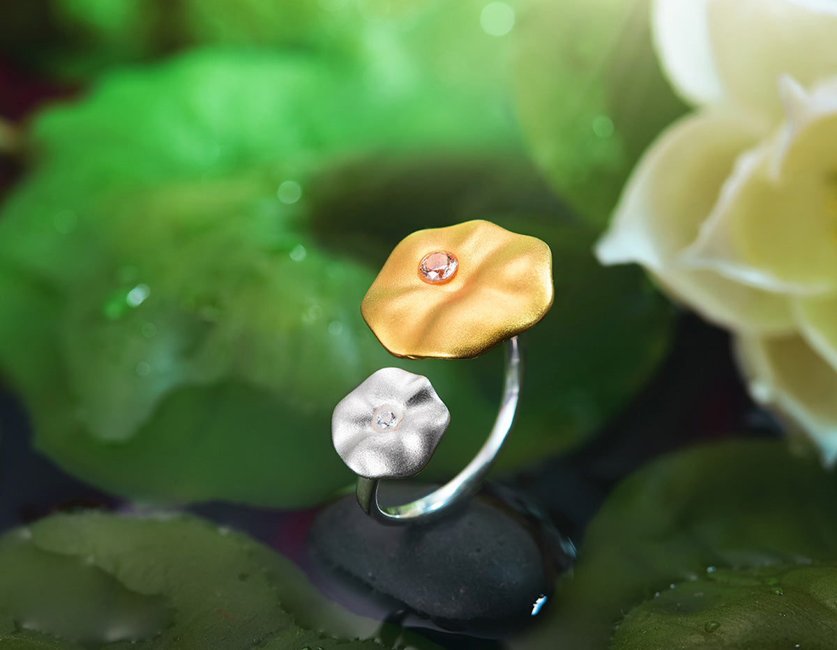 Sterling Silver | Lotus Leaf's Morning Dew Ring - Lotus Fun